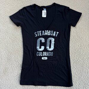 Steamboat Colorado Women's V-Neck Tee - Black, Size Medium NWT